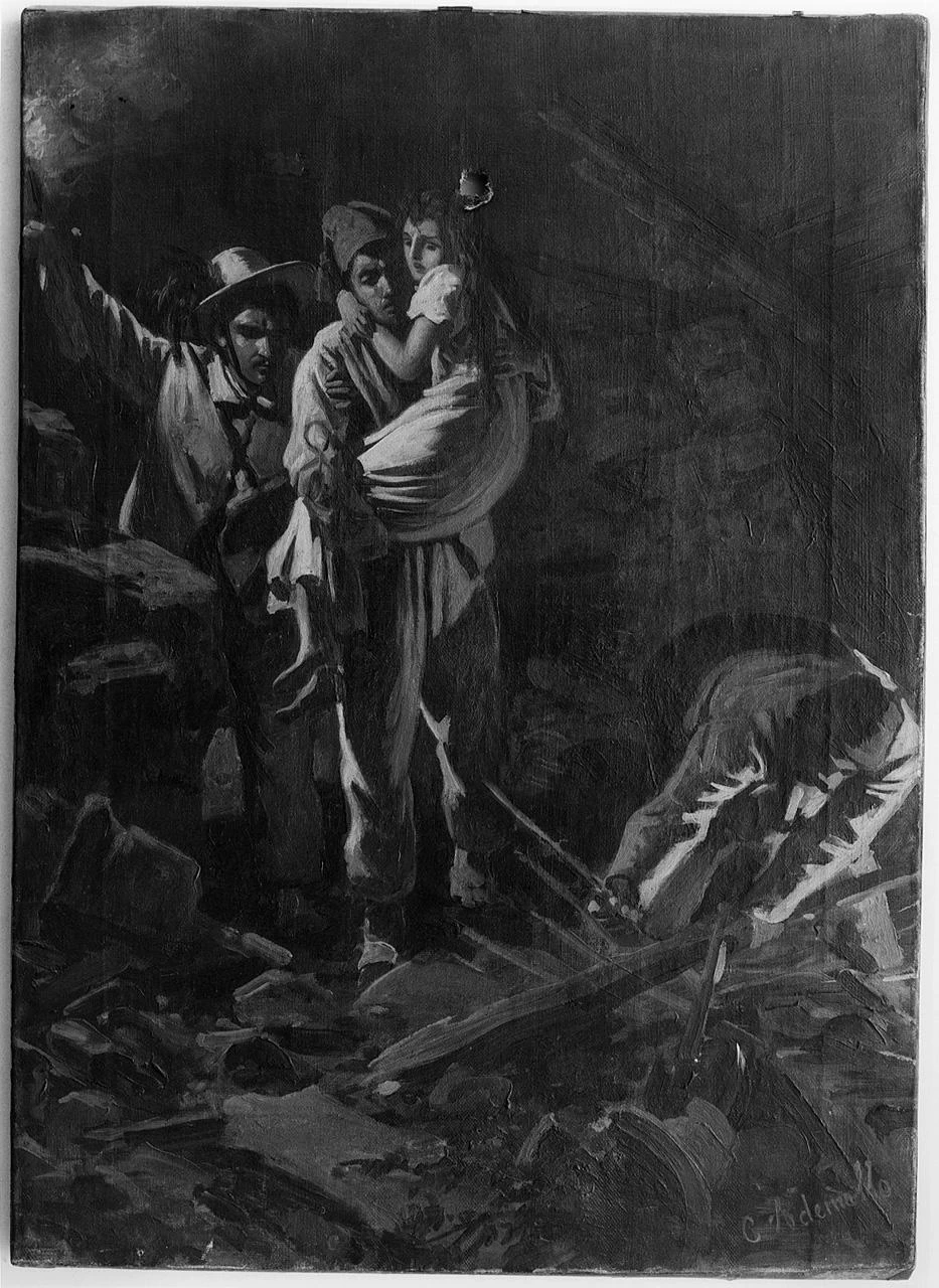 Una ragazza viene salvata dopo che la sua casa è crollata con il terremoto - Museo Civico, Palazzo Galeotti, Pescia, Pistoia